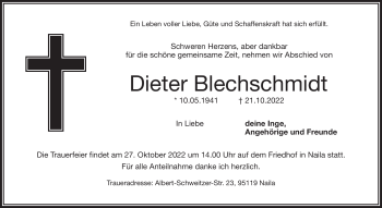 Traueranzeige von Dieter Blechschmidt von Frankenpost