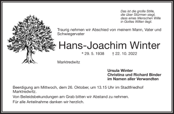 Traueranzeige von Hans-Joachim Winter von Frankenpost