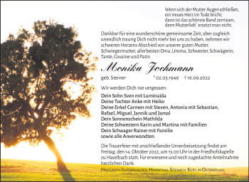 Traueranzeige von Monika Jochmann von Südthüringer Presse