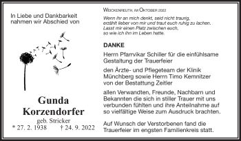Traueranzeige von Gunda Korzendorfer von Frankenpost