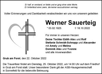 Traueranzeige von Werner Sauerteig von Neue Presse Coburg