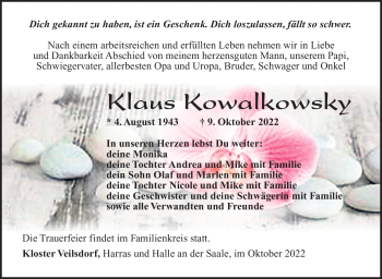 Traueranzeige von Klaus Kowalkowsky von Südthüringer Presse