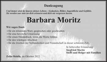 Traueranzeige von Barbara Moritz von Südthüringer Presse
