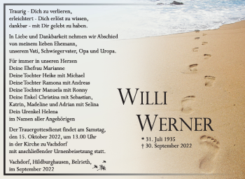 Traueranzeige von Willi Werner von Südthüringer Presse