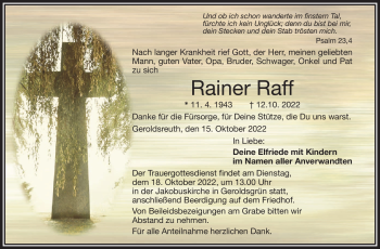 Traueranzeige von Rainer Raff von Frankenpost