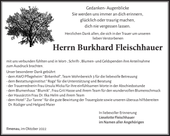 Traueranzeige von Burkhard Fleischhauer von Südthüringer Presse