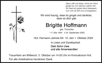 Traueranzeige von Brigitte Hoffmann von Frankenpost