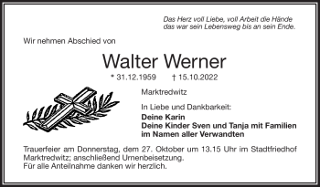 Traueranzeige von Walter Werner von Frankenpost