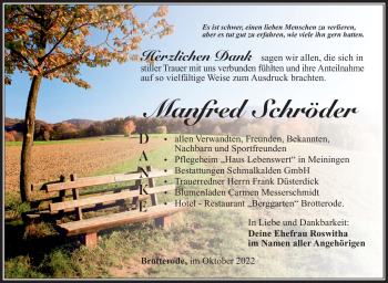 Traueranzeige von Manfred Schröder von Südthüringer Presse
