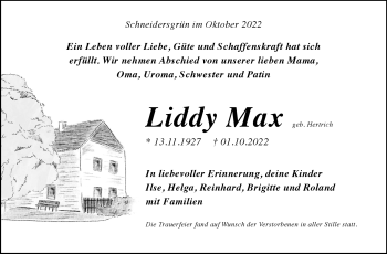Traueranzeige von Liddy Max von Frankenpost