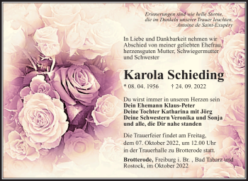 Traueranzeige von Karola Schieding von Südthüringer Presse
