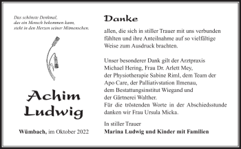 Traueranzeige von Achim Ludwig von Südthüringer Presse