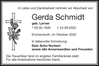 Traueranzeige von Gerda Schmidt von Frankenpost