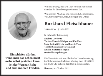Traueranzeige von Burkhard Fleischhauer von Südthüringer Presse
