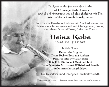 Traueranzeige von Heinz Kobe von Südthüringer Presse