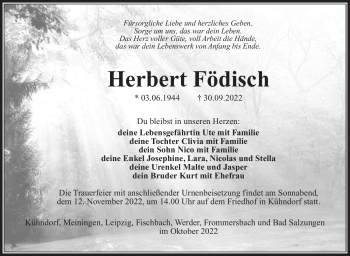 Traueranzeige von Herbert Födisch von Südthüringer Presse