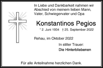 Traueranzeige von Konstantions Pegios von Frankenpost