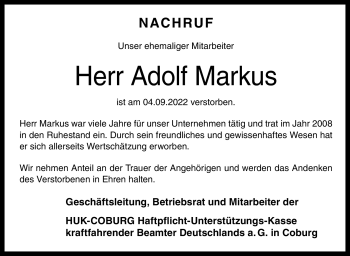 Traueranzeige von Adolf Markus von Neue Presse Coburg