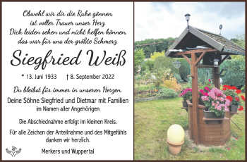 Traueranzeige von Siegfried Weiß von Südthüringer Presse