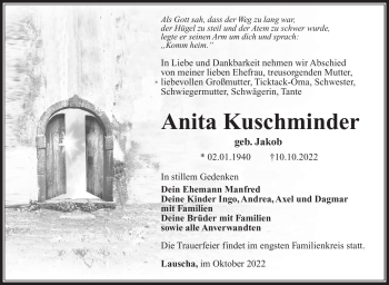 Traueranzeige von Anita Kuschminder von Südthüringer Presse