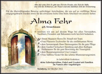 Traueranzeige von Alma Fehr von Südthüringer Presse
