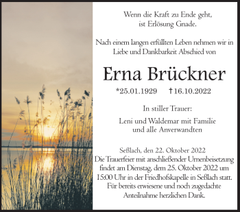 Traueranzeige von Erna Brückner von Neue Presse Coburg