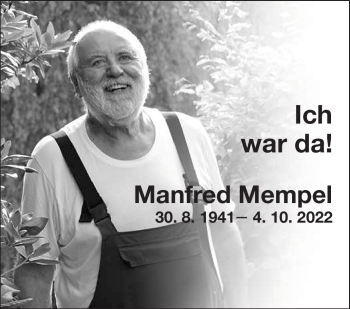 Traueranzeige von Manfred Mempel von Südthüringer Presse