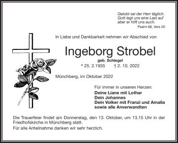 Traueranzeige von Ingeborg Strobel von Frankenpost