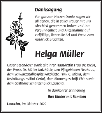Traueranzeige von Helga Müller von Südthüringer Presse