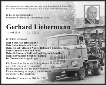 Traueranzeige von Gerhard Liebermann von Südthüringer Presse