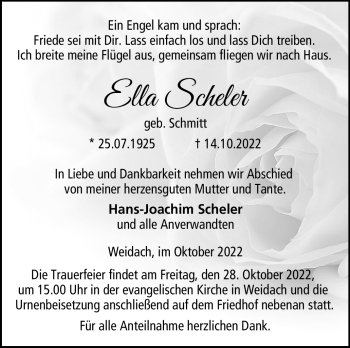 Traueranzeige von Ella Scheler von Neue Presse Coburg