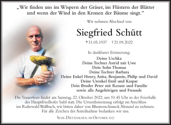 Traueranzeige von Siegfried Schütt von Südthüringer Presse