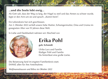 Traueranzeige von Erika Pohl von Südthüringer Presse