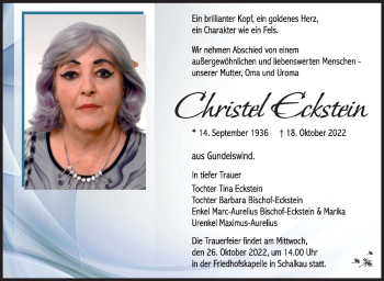 Traueranzeige von Christa Eckstein von Südthüringer Presse