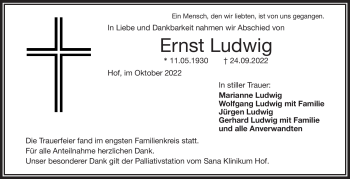 Traueranzeige von Ernst Ludwig von Frankenpost