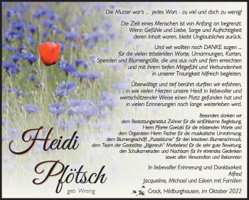 Traueranzeige von Heidi Pfötsch von Südthüringer Presse