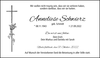 Traueranzeige von Anneliese Schwarz von Neue Presse Coburg