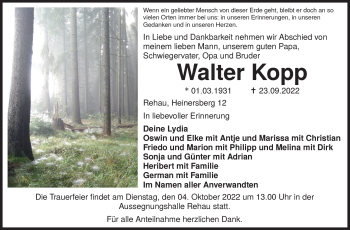 Traueranzeige von Walter Kopp von Frankenpost
