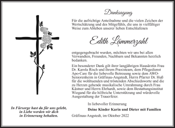 Traueranzeige von Edith Lämmerzahl von Südthüringer Presse