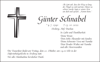 Traueranzeige von Günter Schnabel von Frankenpost