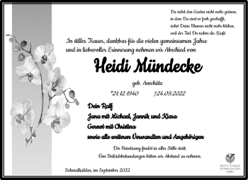 Traueranzeige von Heidi Mündecke von Südthüringer Presse