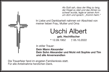 Traueranzeige von Uschi Albert von Frankenpost