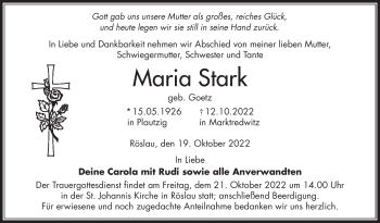 Traueranzeige von Maria Stark von Frankenpost