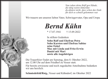 Traueranzeige von Bernd Kühn von Südthüringer Presse