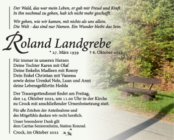 Traueranzeige von Roland Landgrebe von Südthüringer Presse