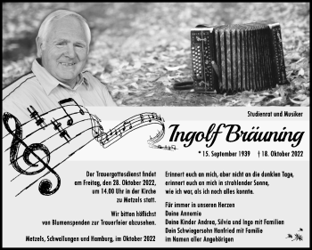 Traueranzeige von Ingolf Bräuning von Südthüringer Presse