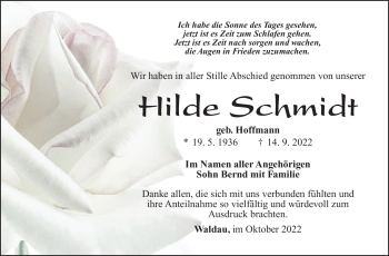 Traueranzeige von Hilde Schmidt von Südthüringer Presse