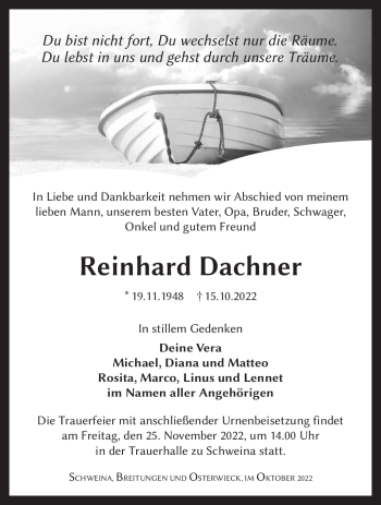 Traueranzeige von Reinhard Dachner von Südthüringer Presse