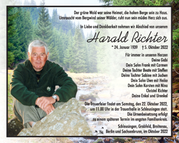 Traueranzeige von Harald Richter von Südthüringer Presse