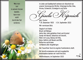 Traueranzeige von Gisela Kipnich von Südthüringer Presse